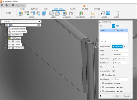 fusion 360 sheet metal hem